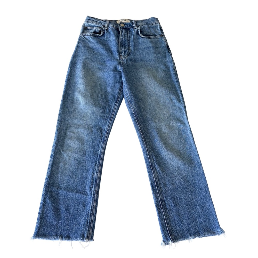 Reformation Jeans Liza High Rise Straight Long Palermo Raw Hem Blue Jeans 26